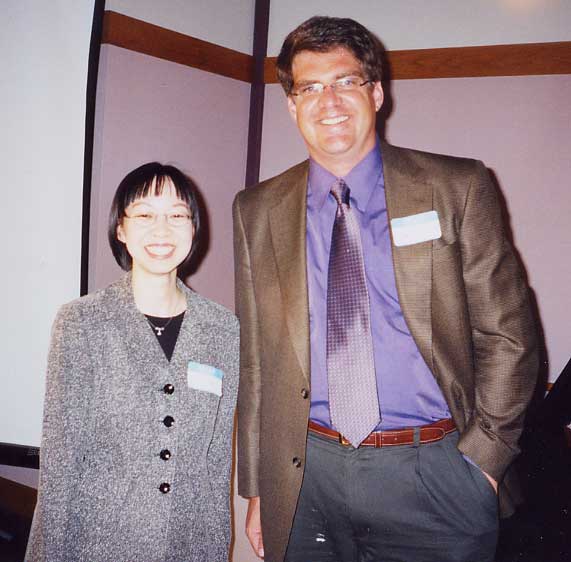 Lisa Nguyen (Rho Chapter Vice-President, Class of 2004) with guest speaker Neil McDonnell, Pharm.D., of ZymoGenetics, Inc.