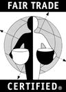 This logo guarantees that the coffee you are buy has been Fair Trade Certified (TM).  (Logo copyright TransFair USA)