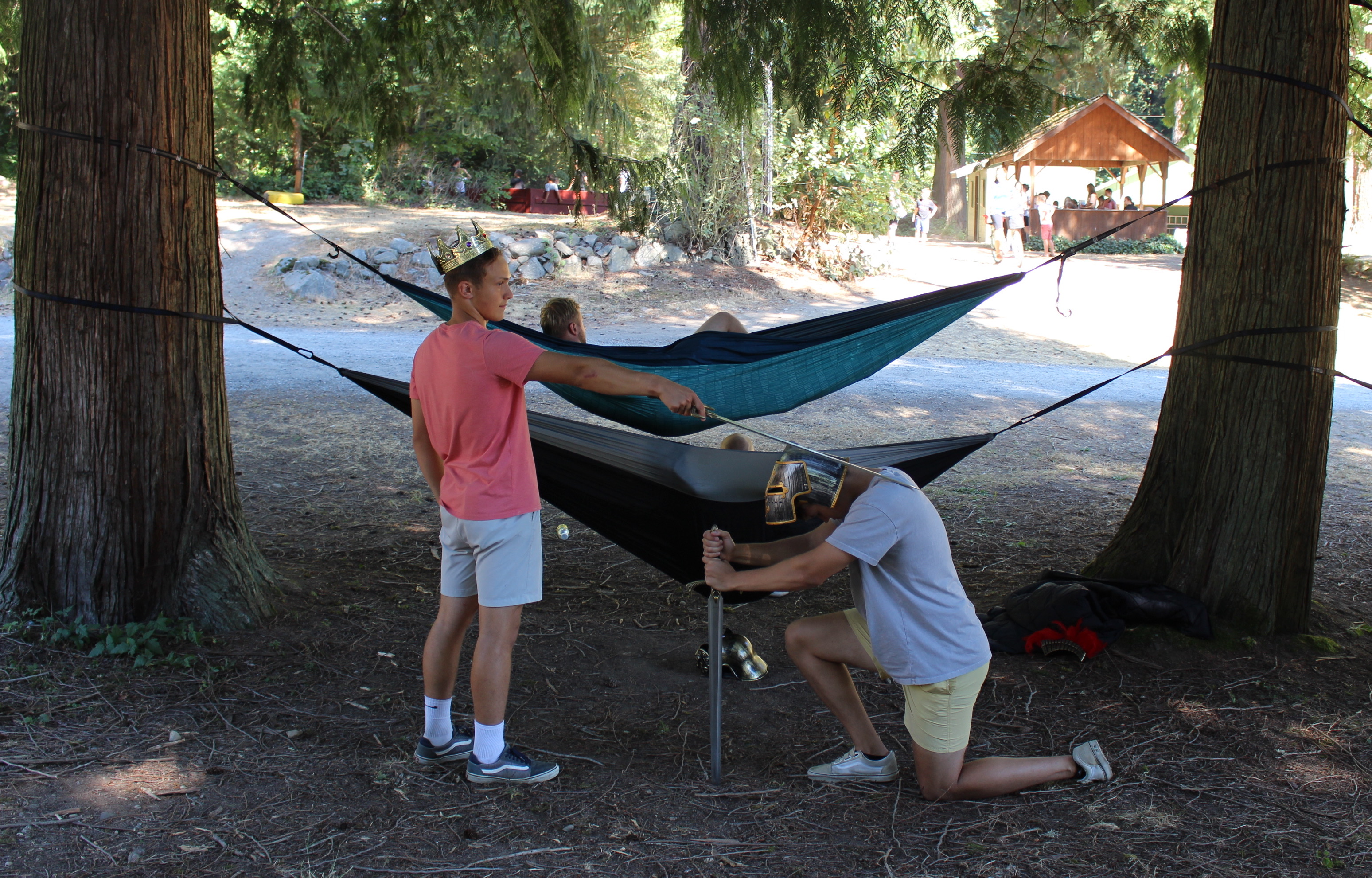 My friend and I with swords